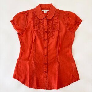 Banana Republic Blouse Orange Silk Blend Short Sleeves Womens XS